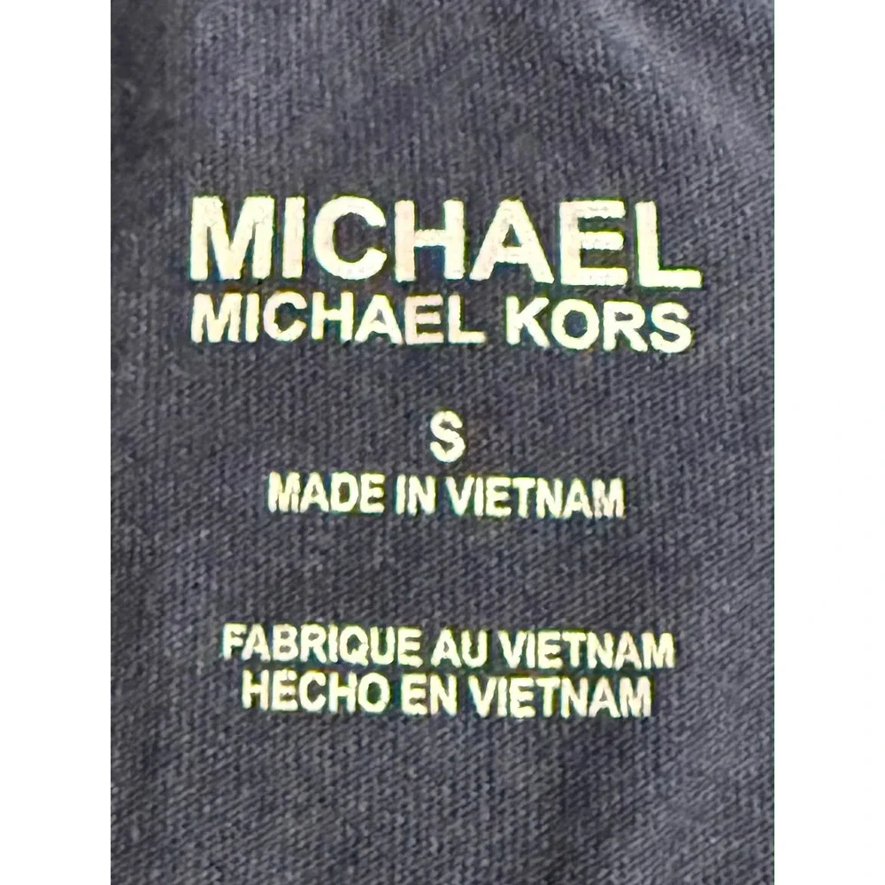Michael Kors Womens Navy Blue Studded MK Logo Short Sleeve T-Shirt Size S